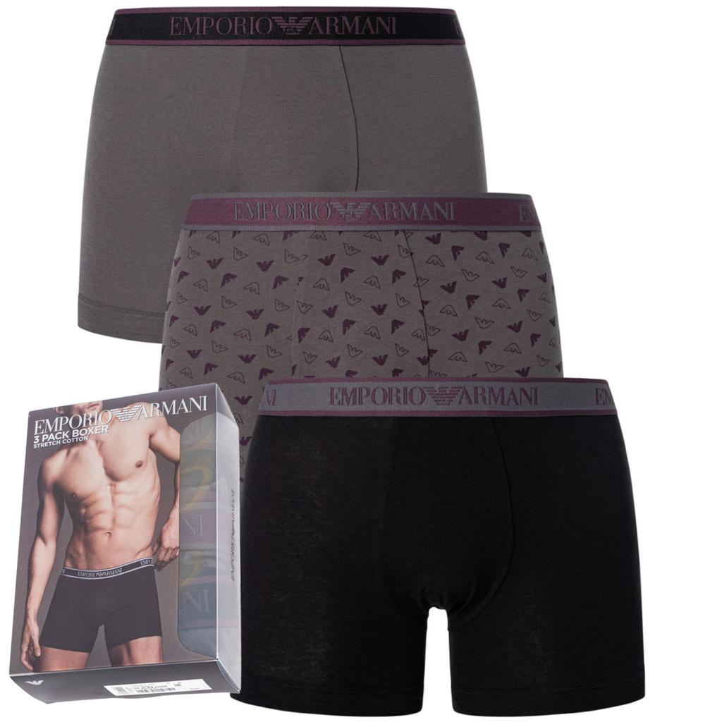 Emporio Armani Men' Boxer Briefs 3 Pack Black, Gray 112131-4F717-40921