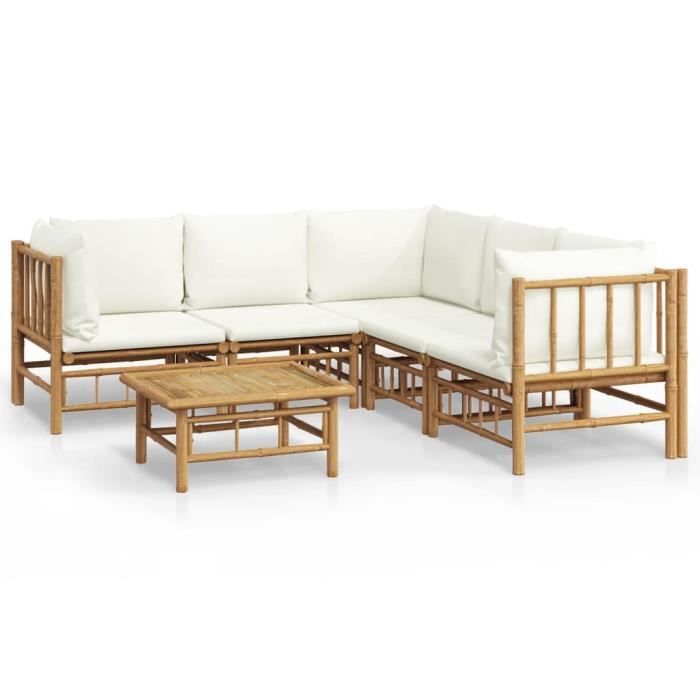 VidaXL Salon de jardin 6 pcs avec coussins blanc crème bambou 3155188