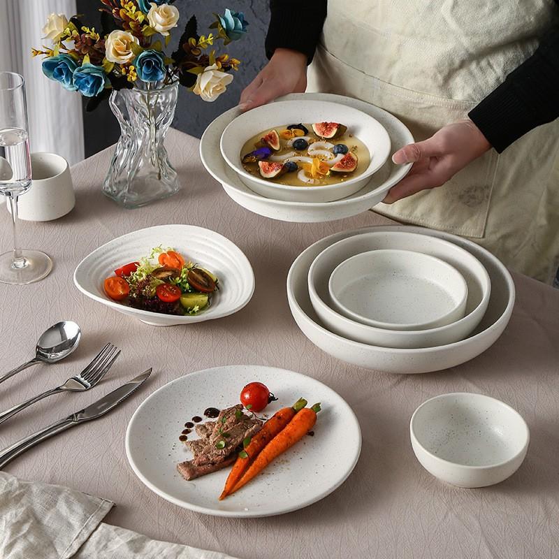 Minimalist Nordic Ceramic Dinnerware Set - Salad Bowl Soup Plate Steak Dish Small Side Coffee Cup Dishwasher Safe