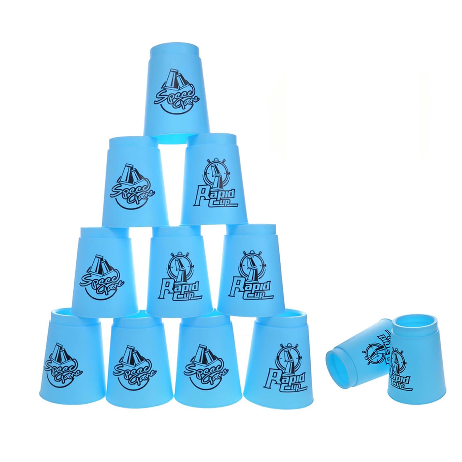 CYFIE Flying Stacking Cups Set of 12 Blue Thick Plastic Portable Storage Bag Included Sports Stacking Competition