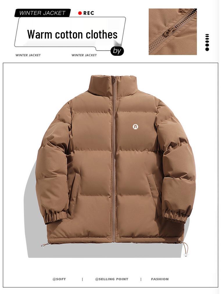 Lulu Men's 2025 Casual Cotton Padded Stand Collar Bread Jacket - Thick, Loose, and Warm for Winter