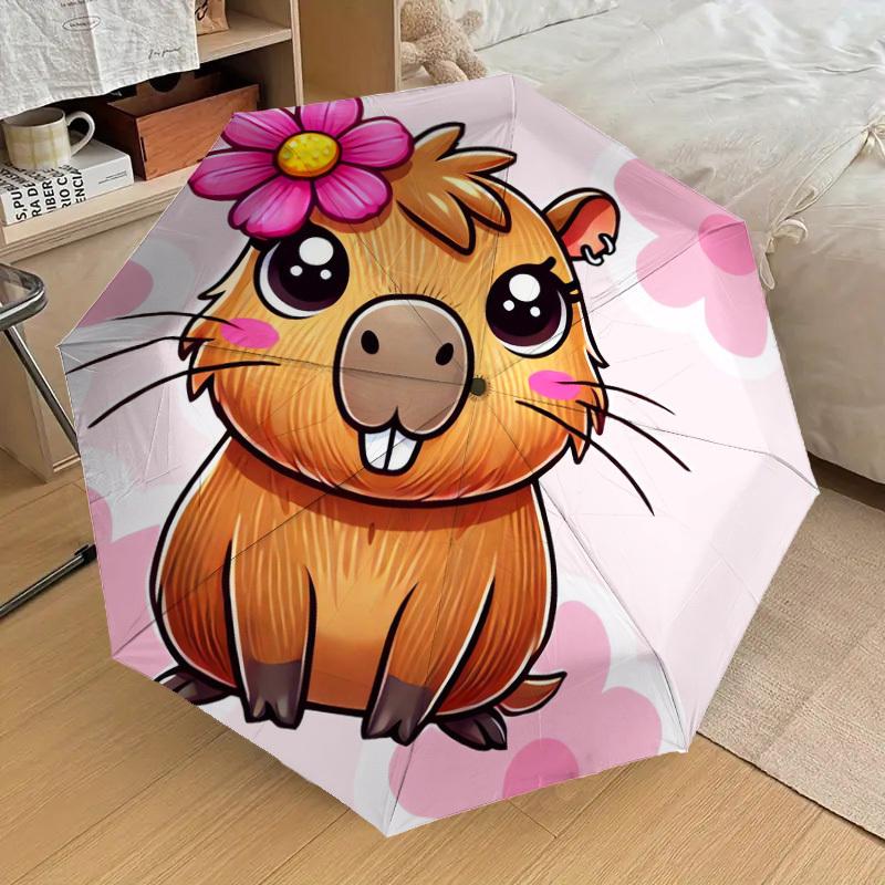 1pc Cute Guinea Pig with Flower Umbrella with Plastic Handle,Suitable for All Seasons Home Travel Outdoor UmbrellaDD174