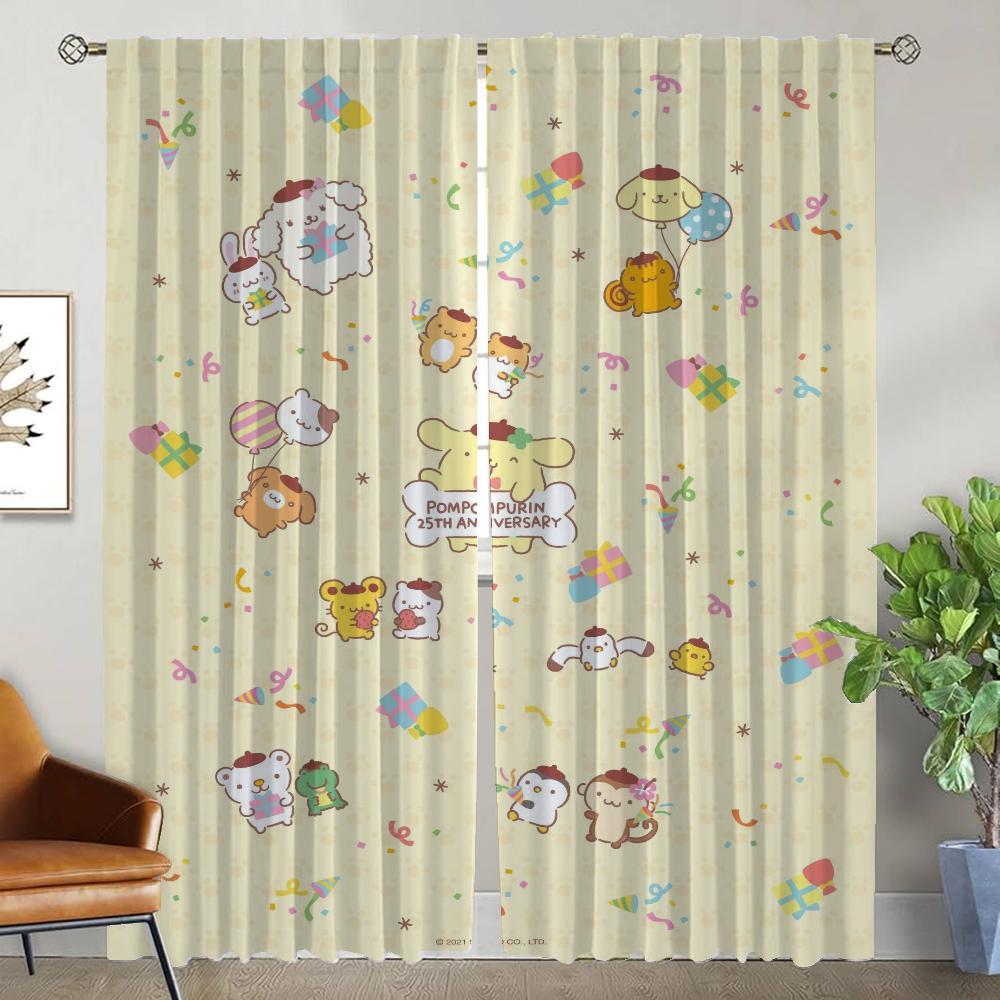 P-Pompom Purin Blackout Curtains for Living Room Window Curtain Tulle for Bedroom Halloween Decoration Home Interior Curtains