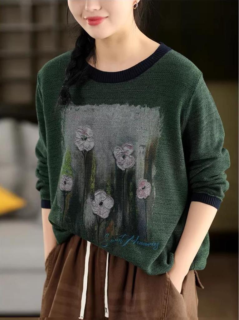 Spring 2026 Women's Tie-Dye Color Block Sweater - Round Neck Knit Pullover