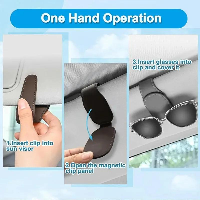 Car Glasses Clip Multifunction Sun Visor Leather Eyeglasses Clip Magnetic Sunglasses Holder Clip Hanger Universal Car Accessorie