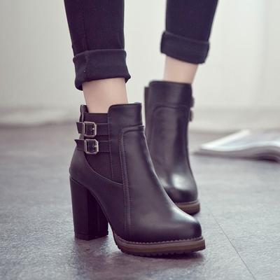 Fashion Women Shoes 2024 Autumn Size 43 Retro Black Pumps Belt Buckle Short Boots Fashion Heeled Ankle Boots Women Zipper Zapatos Mujer