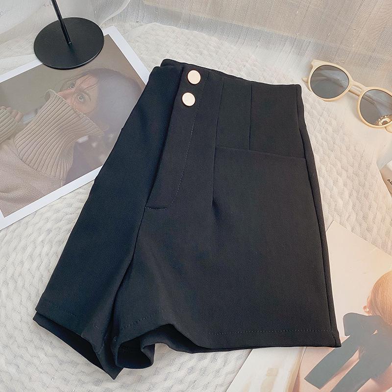 2024 Summer Korean Design High-Waisted Black A-Line Wide-Leg Pants