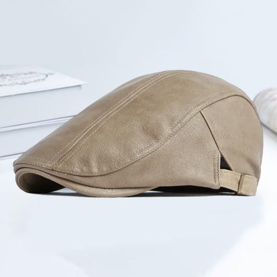 Men Advanced Hat Retro Faux Leather Retro British Style Solid Color Firm Stitching Windproof Thicken Warm Beret Newsboy Cap