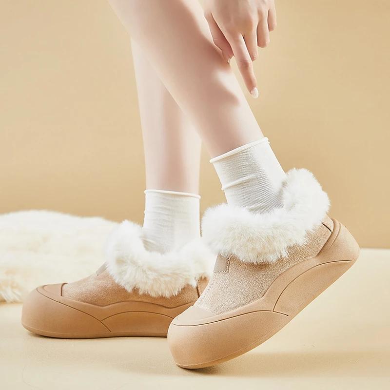 Fashion Flats Thick Shallow Women Snow Boots Fur Short Plush Winter Fashion New Suede Casual Women Shoes 2025 Trend Comfort Warm Boots