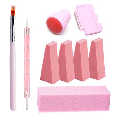 9-teiliges Nailart-Maniküre-Set zum Selbermachen, Punktierstift mit Schwammpinsel und Farbverlauf, Stempelschaber und Pufferblock