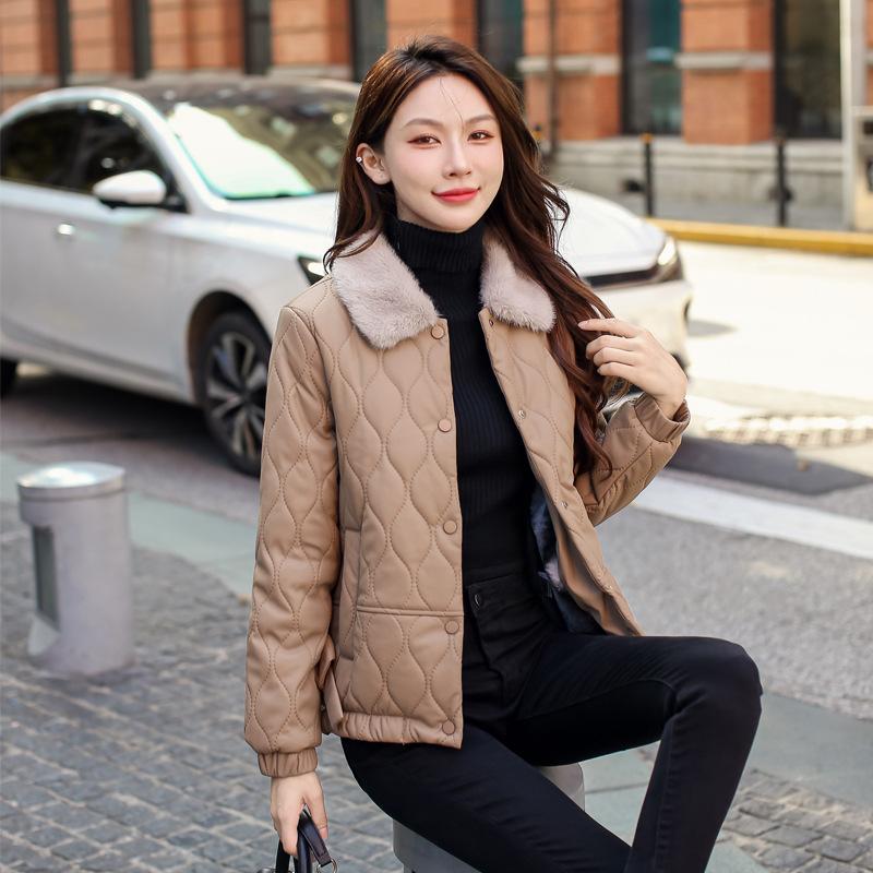 

Short velvet with fur collar women s glossy winter new fashion warm and thin versatile coat 5XL-145-77.5 kg хаки