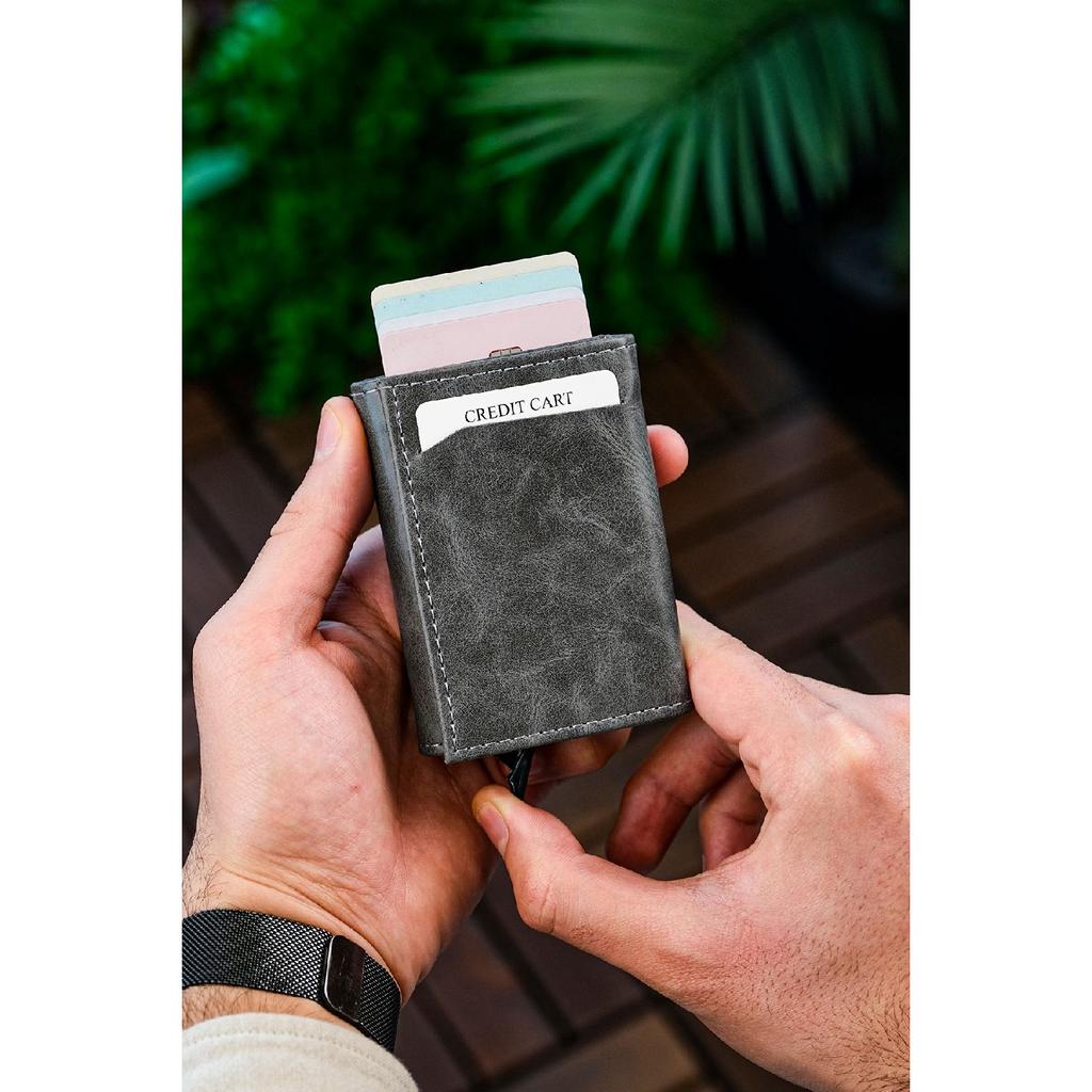 Kunstleder-Herrenmechanismus, veganes Leder-Kartenhalter-Portemonnaie-Portfolio, Lila