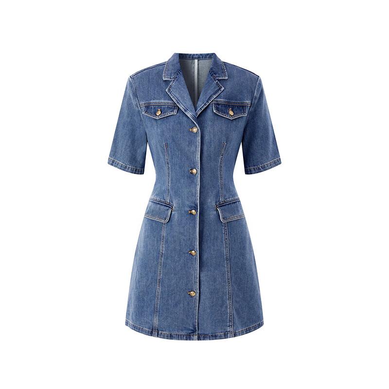 Peacebird Women's Summer Lapel Hollow Out Denim Short Dress