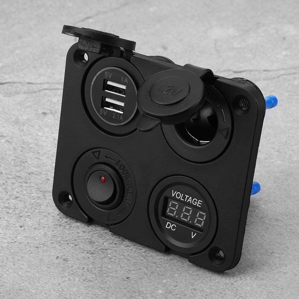 12V 4 Gang LED Toggle Switch Panel Cigarette Lighter Voltmeter Dual USB 4.2A for Car Boat Red