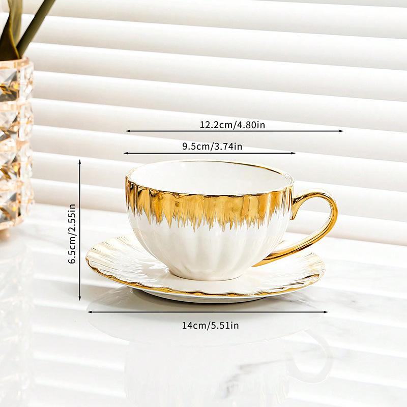 Coffee Cups and Saucers Light Luxury Home British Afternoon Tea Set Gold Rimmed Ceramic Tea Cups High Appearance Level Exquisite Cup and Saucer Set