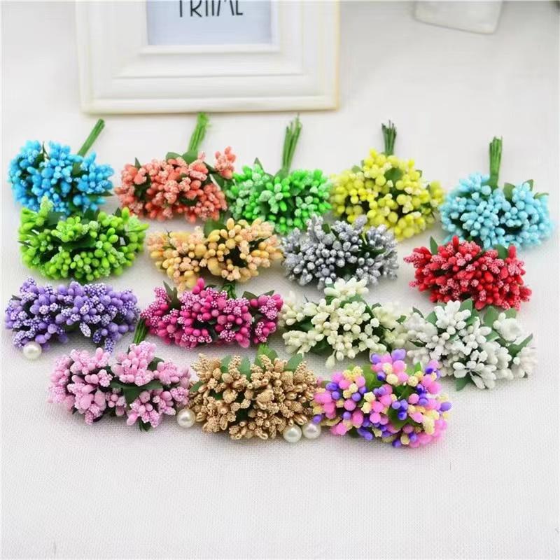 12 STK/Parti Kunstig Blomst Små Bær Pollenbærer Stilk av Ståltråd/Bryllupsblader DIY Krans Roser Kunstig Blomst