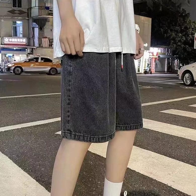 

Мужские джинсовые шорты прямого кроя в японском стиле, летняя тонкая версия, свободного кроя, средней длины, с широкими штанинами, повседневные брюки из пяти предметов S