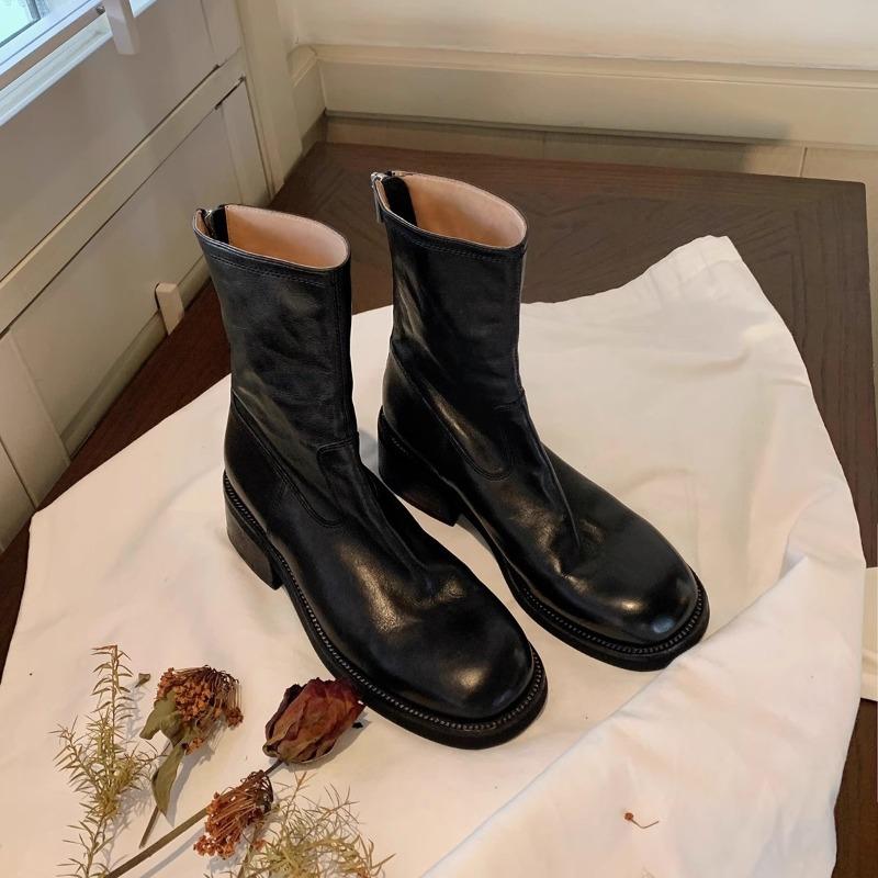 Anti-slip Shoes, Retro Round Toe Thick-soled Back Zipper Boots, Ankle Boots for Women