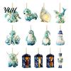 Acrylic Christmas Tree Ornaments Blue Glass House Hanging Ornament, Double Side Special Animal Theme Printed Decor Pendant, Festive Holiday