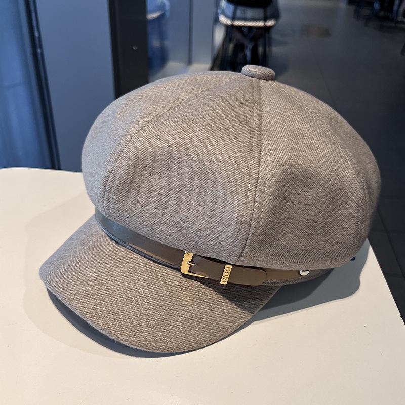 New solid color woolen octagonal hat children autumn and winter British retro fashion newsboy hat literary style cap