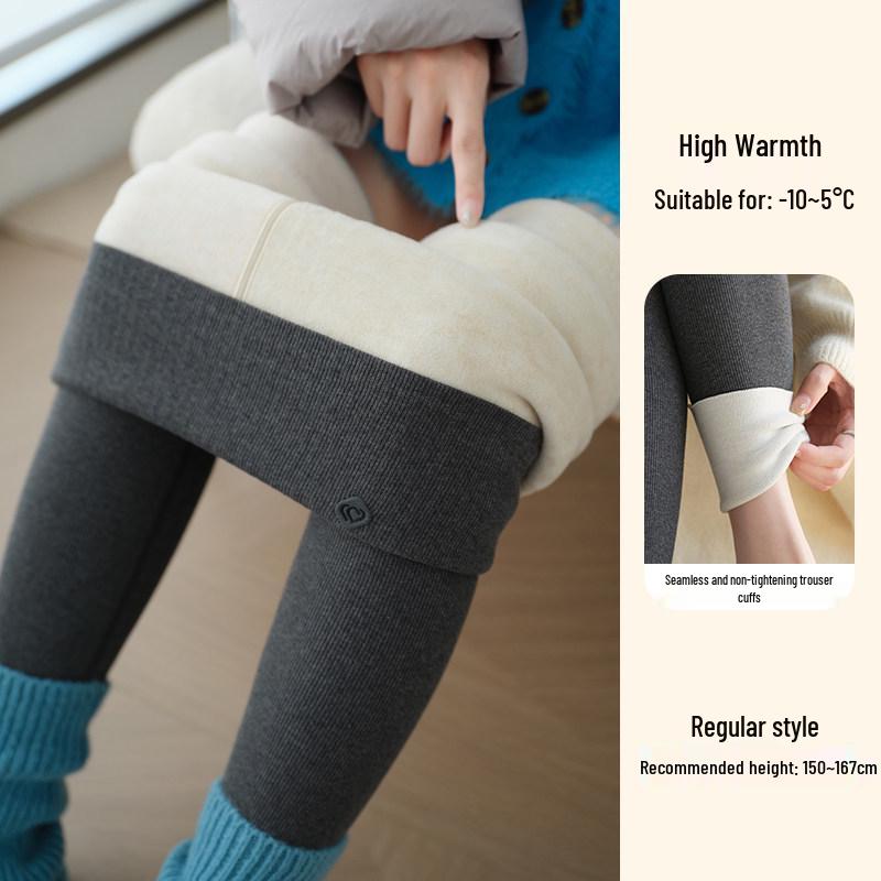 Women's High-Waist Wool Leggings: Warm, Seamless, Thickened, Plus Velvet, Slimming Cotton Pants for Autumn and Winter.