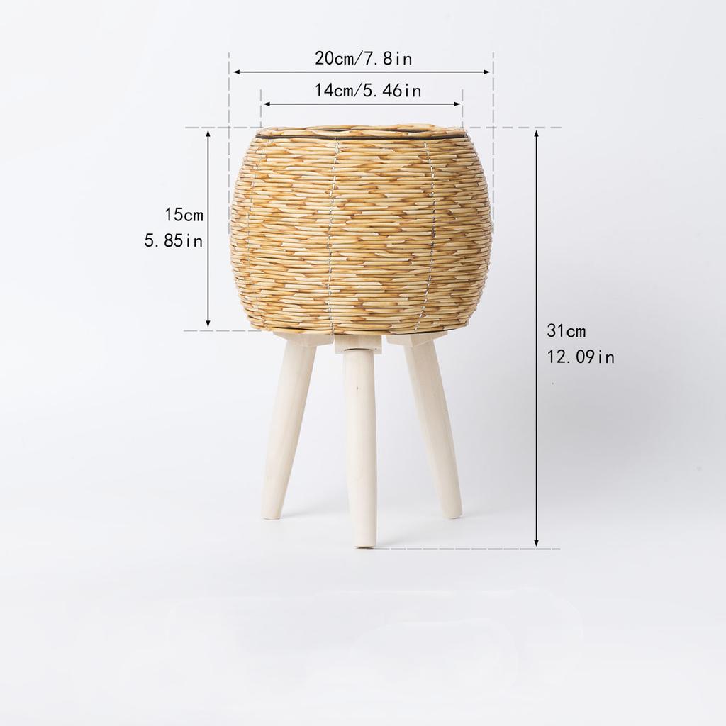 Rustic Rattan Planter With Wooden Legs Household Planter Pot Basket Wood Flower Basket For Indoor Plants Wood Flower Pots