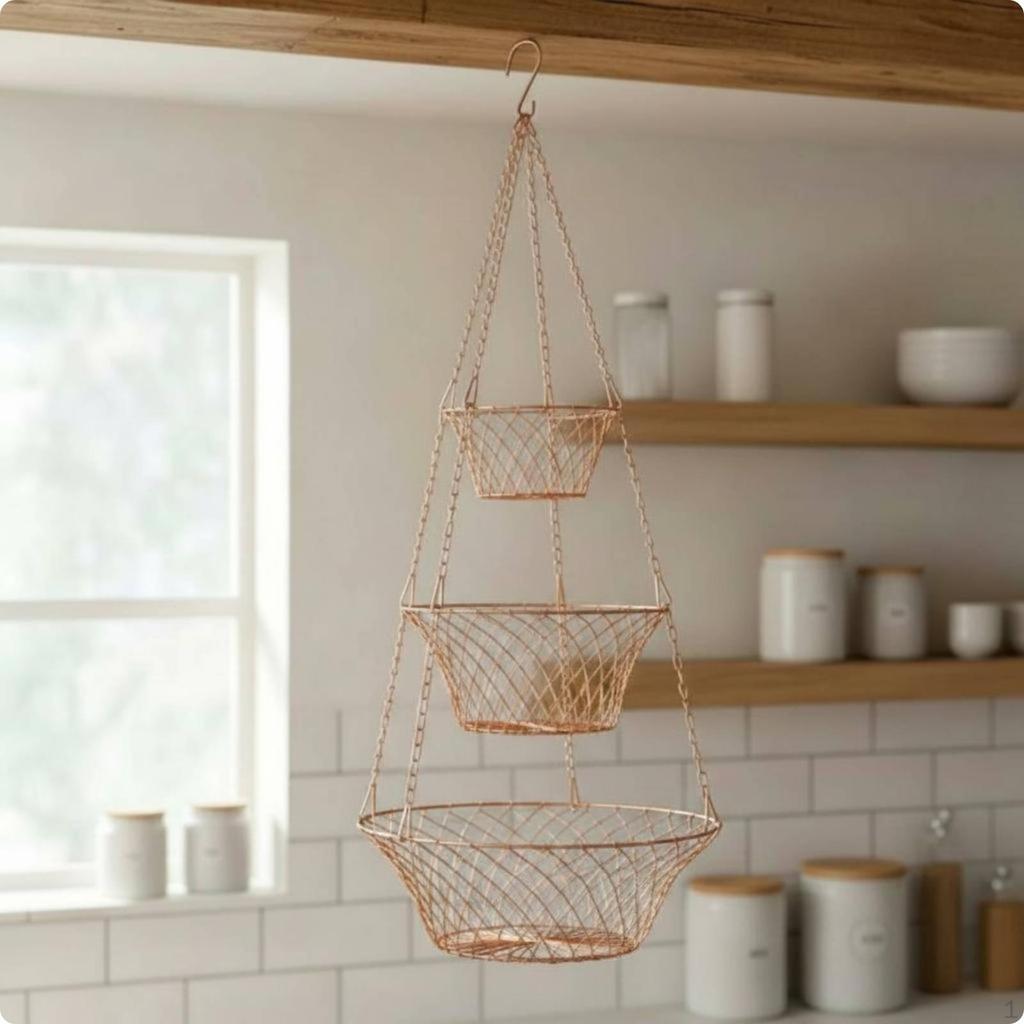 3Tier Hanging Fruit Basket Space Saving Wire for Living Room, Kitchen Boxed