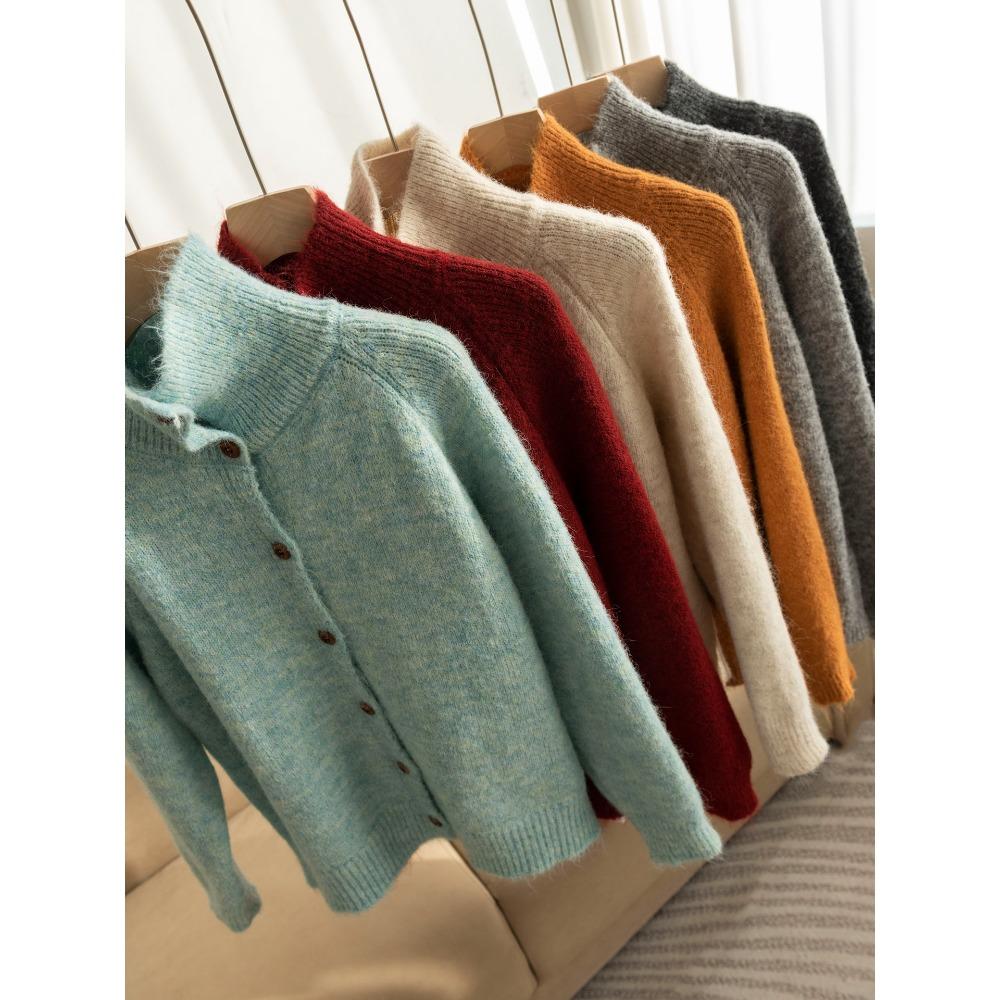 DIMANAF 2025 Sweaters Buttons Turtleneck Cardigan Autumn Solid Women Knitting Loose