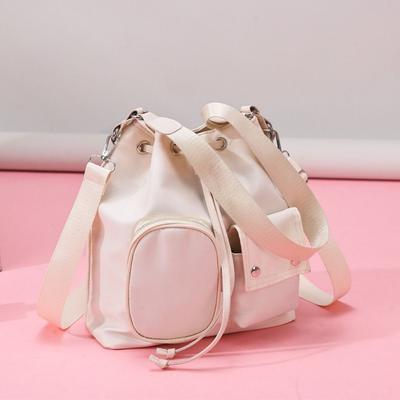 Korean Style Drawstring Bucket Bag Solid Color Large Capacity Nylon Crossbody Bag Niche Design Underarm Bag Canvas Shoulder Bag