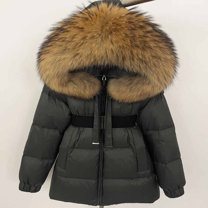 Womens Mid-Length Hooded Down Coat With Real Fox Fur Trim Slim Fit Warm Winter Outerwear Urban Commute Outdoor
