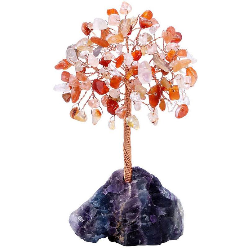 Natural Crystal Colorful Tree Ornament Irregular Base Craft Tabletop Decoration