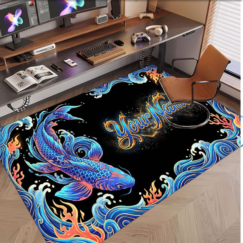 Fish Ocean Theme Soft Crystal Velvet Rug Custom Name & Text Print Non Slip Floor Rug for Bedroom Living Room