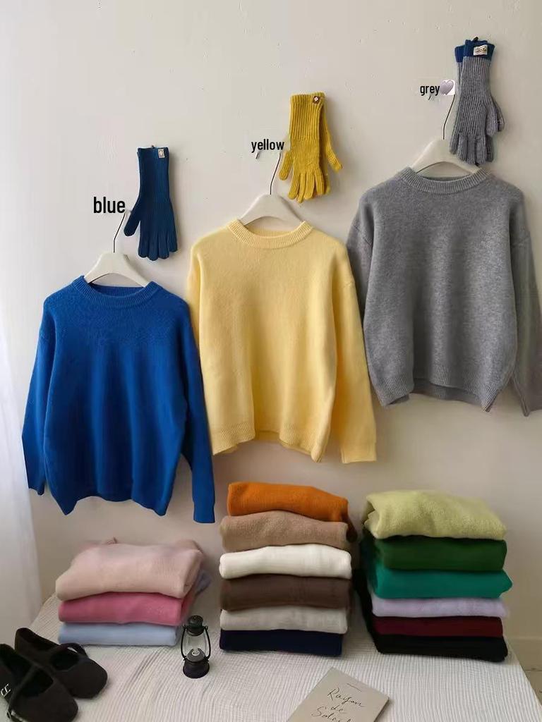 Women's 2025 Autumn/Winter Korean Style Loose Round Neck Knit Sweater