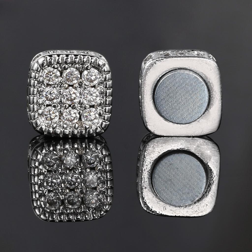 Fake Piercing Strong Magnetic Ear Clip For Men Iced Out Zircon Hip Hop Punk Silver Magnet Earrings Women Gifts OHE127-5