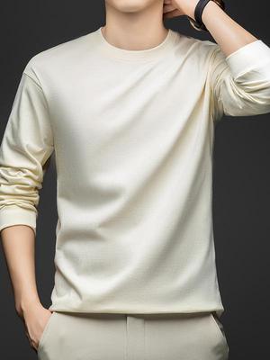 2025 Men's Casual Korean Solid Color Long Sleeve Crew Neck T-shirt