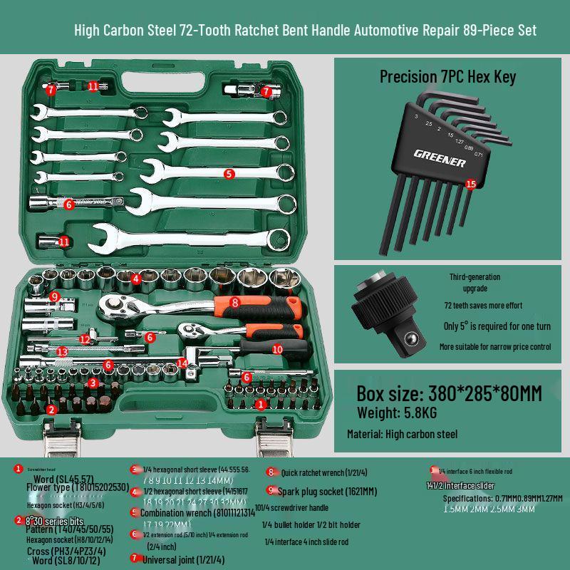 Multifunctional Automotive Ratchet Socket Wrench Tool Set