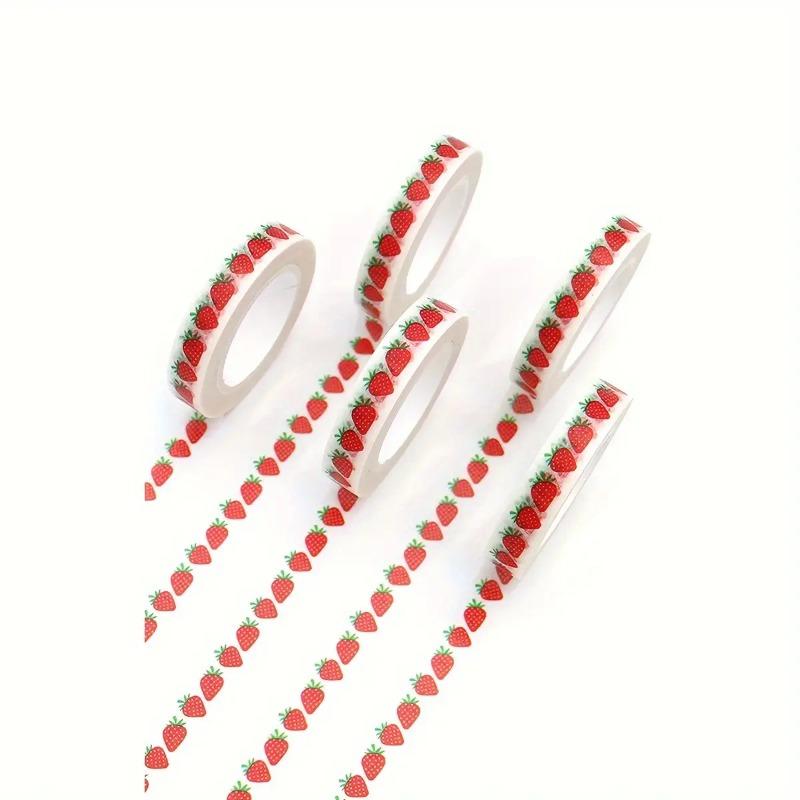 3 Rolls Cute Strawberry Washi Tape - Non-Adhesive Red & Green Strawberry Seed Paper Stickers Suitable for Scrapbooking,Planner