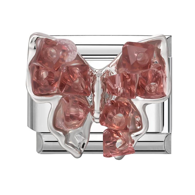 Y2K Zircon Cherry Bow Heart Butterfly Shiny Italian Charm Links Fit 9MM Bracelet Stainless Steel Jewelry DIY Making Jewelry