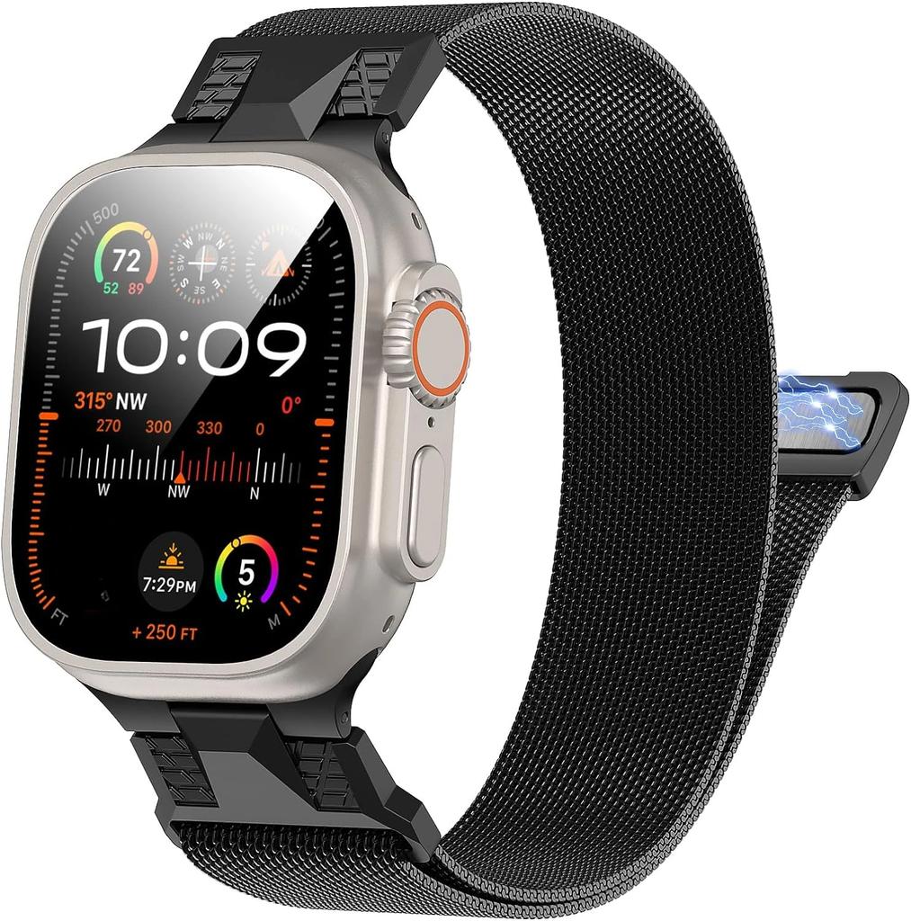 Milanese magnetic stainless steel loop for Apple Watch Ultra 2 49mm band for iWatch Series 10 9 8 7 6 5 4 se 46mm 45 44 bracelet