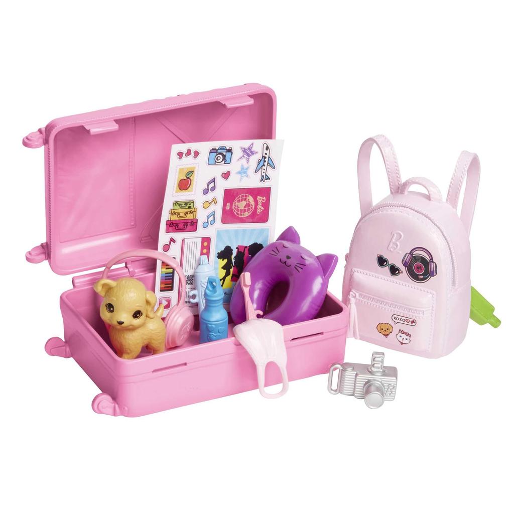 Barbie Doll & Fashion Pink Travel Set, Dress-Up Doll & House, Pretend Play, Barbie Doll, Ages 3 and Up, Pink, HJY18