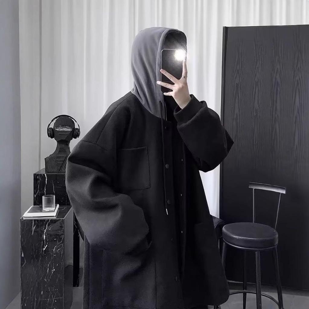 Men's Hooded Quilted Wool Coat - Light Mature Style, Medium-Long, Autumn/Winter