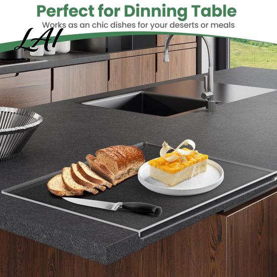 BPA Free Cutting Mat for Counter Board with Lip Durable Acrylic Non Slip Clear Countertop Protector Transparent Chopping Home Cooking Lip