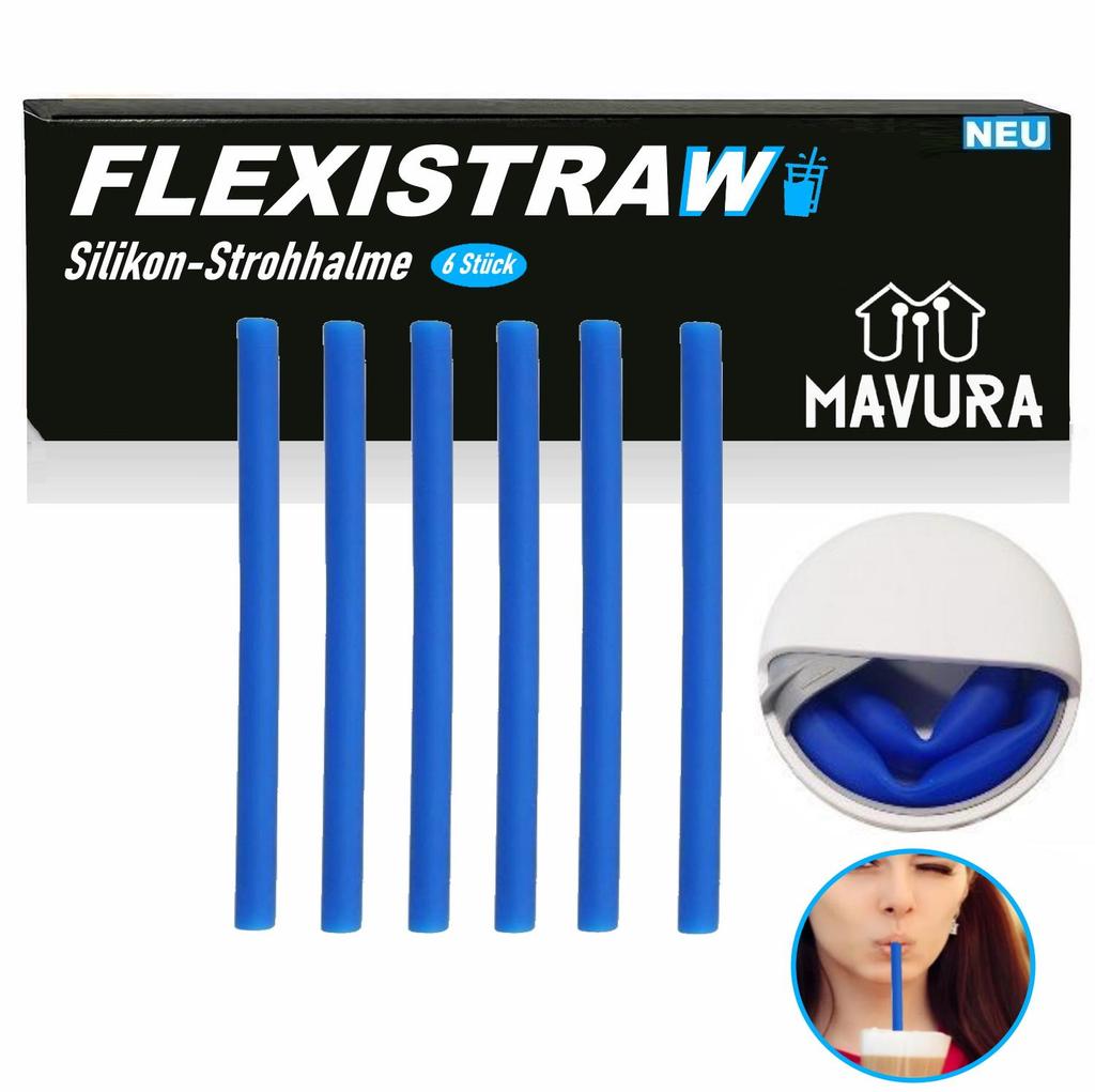 FLEXISTRAW Brčka Silikonová brčka Opakovaně použitelná Modrá s krabičkou [Sada 6 kusů]