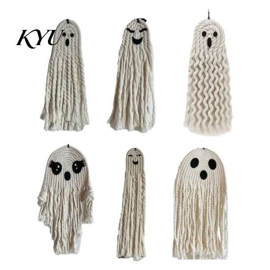 Bohemian Ghost Wall Decor Handmade Cotton Rope Hanging Ornament for Halloween, Indoor Outdoor Rustic Festive Atmosphere Props Pendent Front