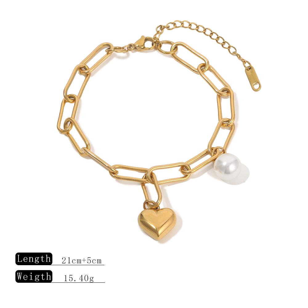 SOVOB Trendy Minimalist Heart-Shaped Gold-Plated Pendant Bracelet For Fashionable Elegant Women's Daily Stainless Steel Jewelry