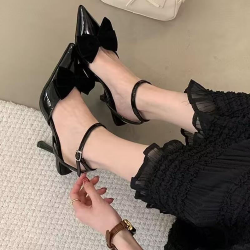 

Летние Новые Сандалии Женские Остроносые С Открытым Подъемом Бант-Бабочка Перекрестные Ремешки Противоскользящие Износостойкие Высокие Каблуки 41 чёрный