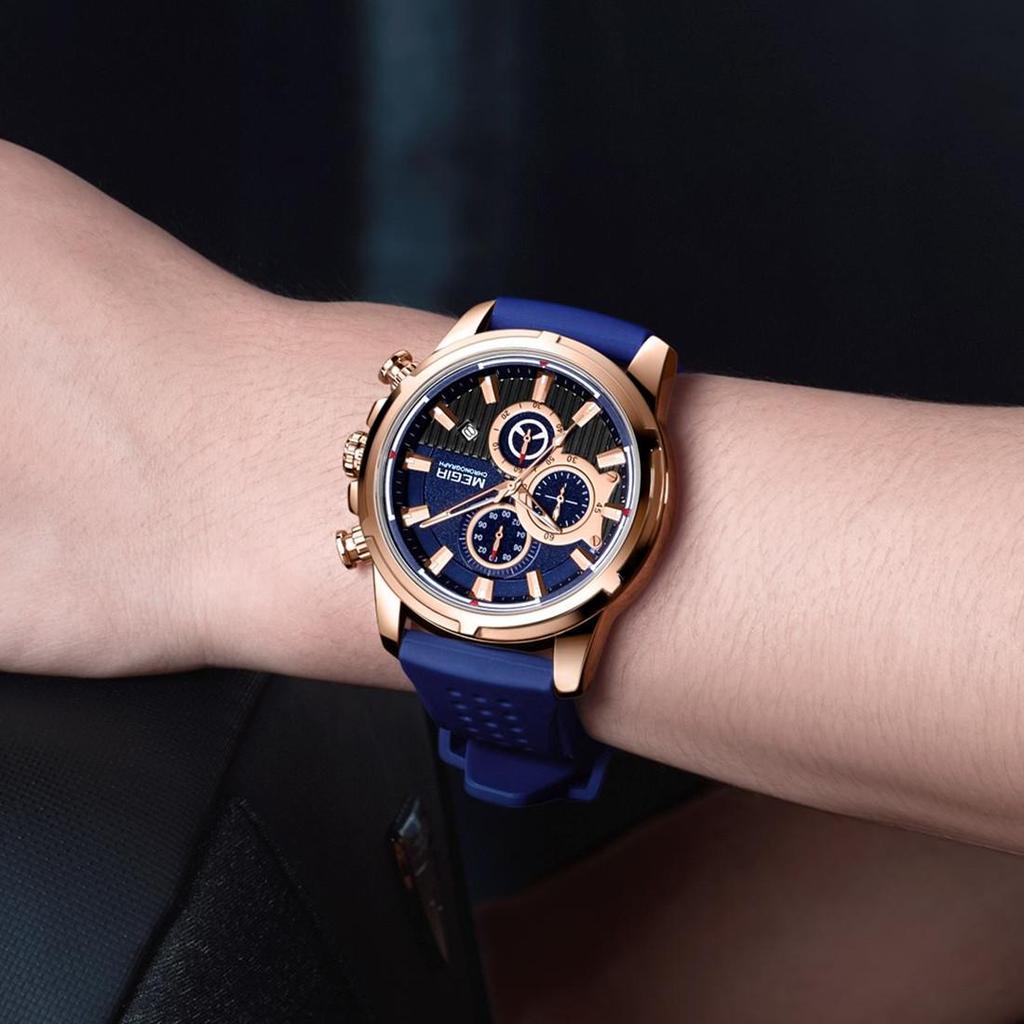 Relogio Masculino MEGIR Ny Sport Chronograph Silikon Herreklokker Toppmerke Luksus Quartz Clock Vanntett Big Dial Watch Herre