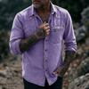 Camicia da uomo vintage in denim lavato a maniche lunghe con bottoni e tasca con zip, casual, da lavoro