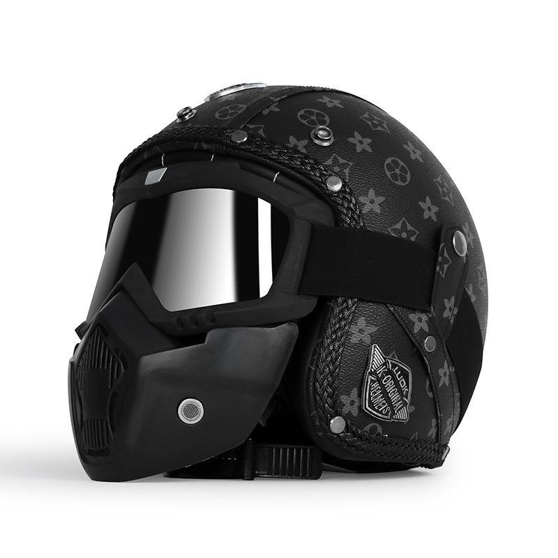 Retro Helmet Electric Motorcycle Leather Helmet Summer Pedal Cruise Motorcycle Harley Men and Women Three Quarter Helmet Half Helmet