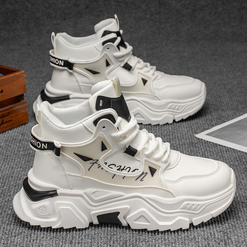 High-top Men's Sports Shoes Autumn Youth Martin Boots Sports and Leisure Little White Height-increasing Dad Versatile Trendy Shoes